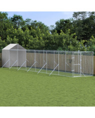 Chenil d'extérieur pour chiens avec toit argenté 2x14x2,5 m | Mobilier & Déco