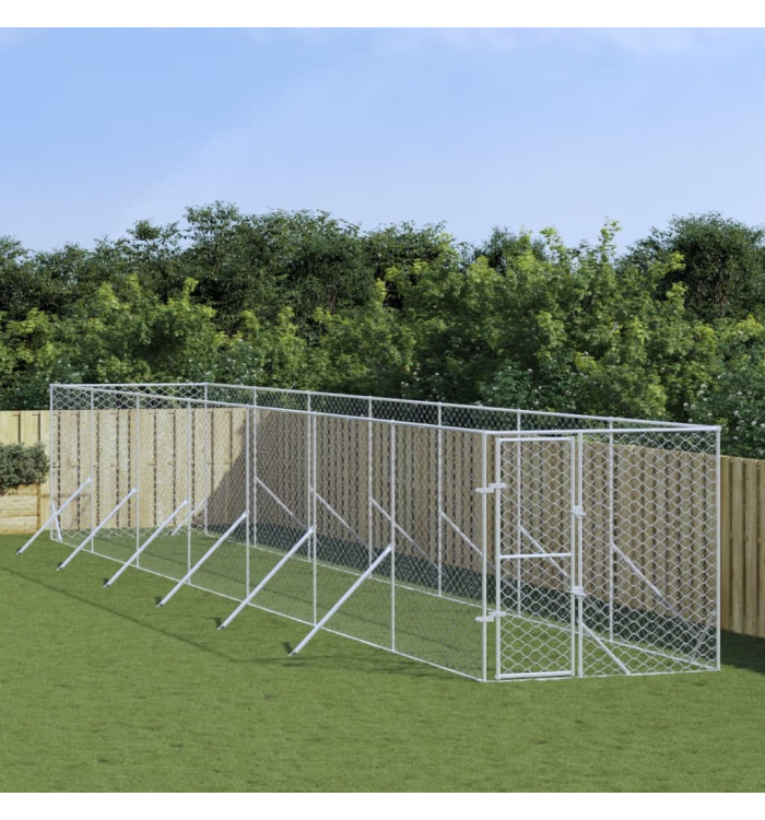 Chenil d'extérieur pour chiens argenté 2x14x2 m acier galvanisé | Mobilier & Déco