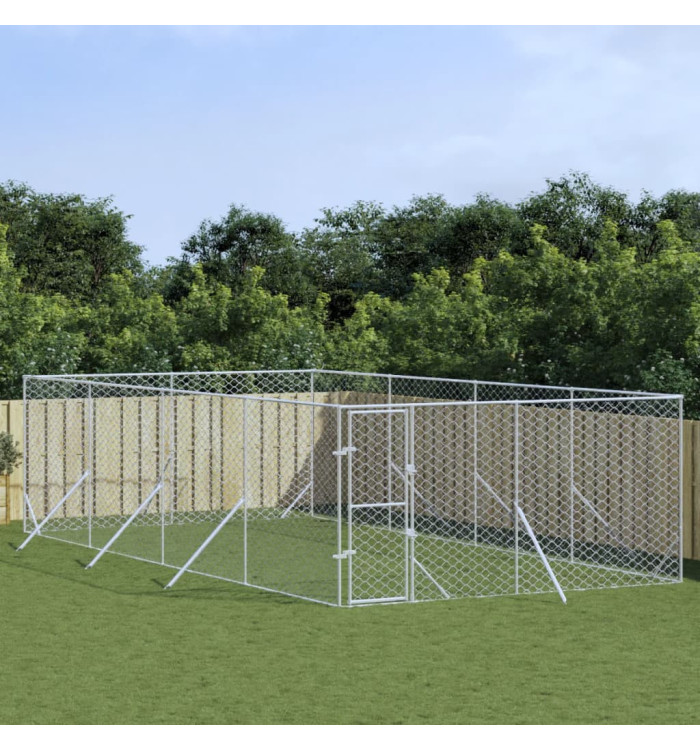 Chenil d'extérieur pour chiens argenté 4x8x2 m acier galvanisé | Mobilier & Déco