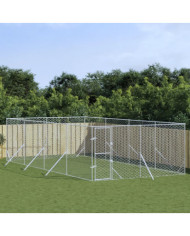 Chenil d'extérieur pour chiens argenté 4x8x2 m acier galvanisé | Mobilier & Déco