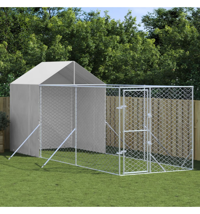 Chenil d'extérieur pour chiens avec toit argenté 2x6x2,5 m | Mobilier & Déco