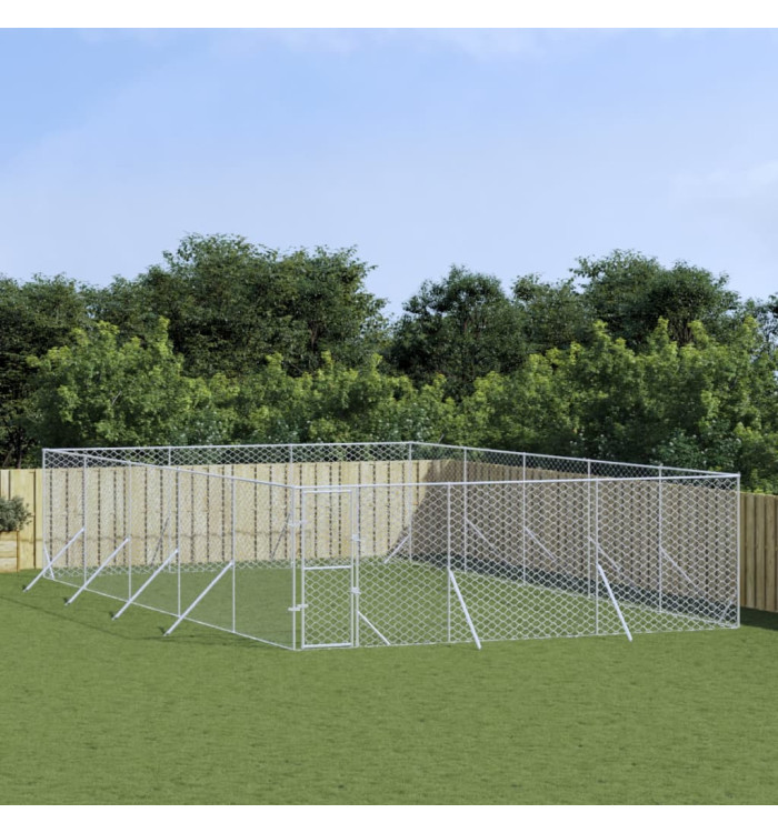 Chenil d'extérieur pour chiens argenté 6x10x2 m acier galvanisé | Mobilier & Déco