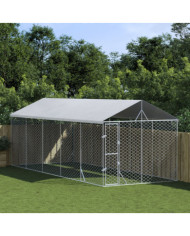 Chenil d'extérieur pour chiens avec toit argenté 3x7,5x2,5 m | Mobilier & Déco