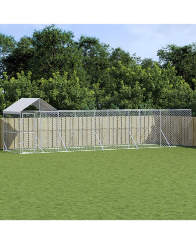 Chenil d'extérieur pour chiens avec toit argenté 10x2x2,5 m | Mobilier & Déco