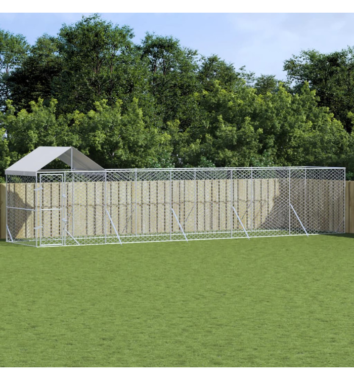 Chenil d'extérieur pour chiens avec toit argenté 10x2x2,5 m | Mobilier & Déco