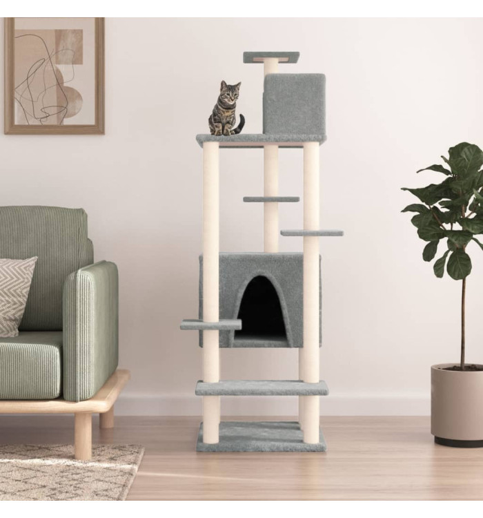 Arbre à chat avec griffoirs en sisal Gris clair 154 cm | Mobilier & Déco