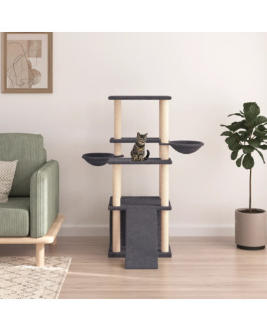 Arbre à chat avec griffoirs en sisal gris foncé 133 cm | Mobilier & Déco