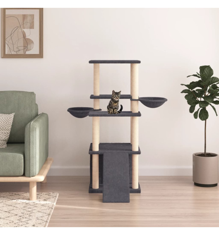 Arbre à chat avec griffoirs en sisal gris foncé 133 cm | Mobilier & Déco