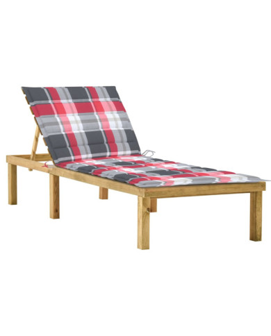 Chaise longue avec coussin carreaux rouge Bois de pin imprégné | Mobilier & Déco