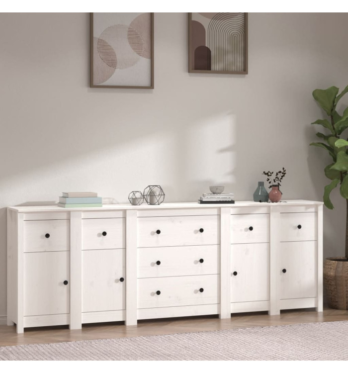 Buffet Blanc 230x35x80 cm Bois massif de pin | Mobilier & Déco