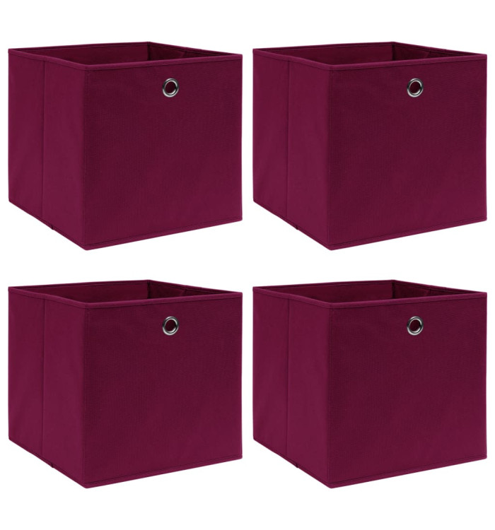 Boîtes de rangement 4 pcs Rouge foncé 32x32x32 cm Tissu | Mobilier & Déco