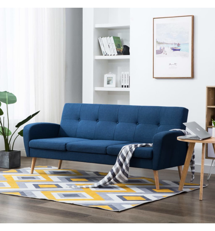 Canapé à 3 places Tissu Bleu | Mobilier & Déco