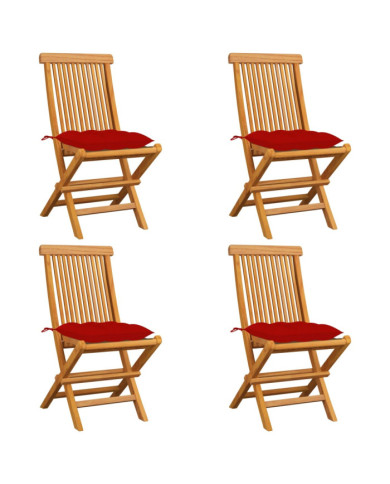 Chaises de jardin et coussins rouge lot de 4 Bois teck massif | Mobilier & Déco