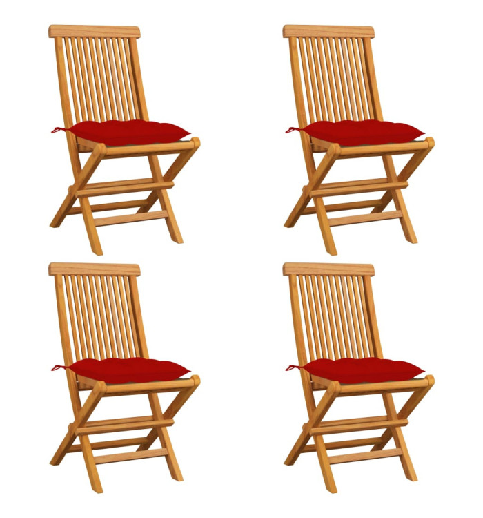 Chaises de jardin et coussins rouge lot de 4 Bois teck massif | Mobilier & Déco
