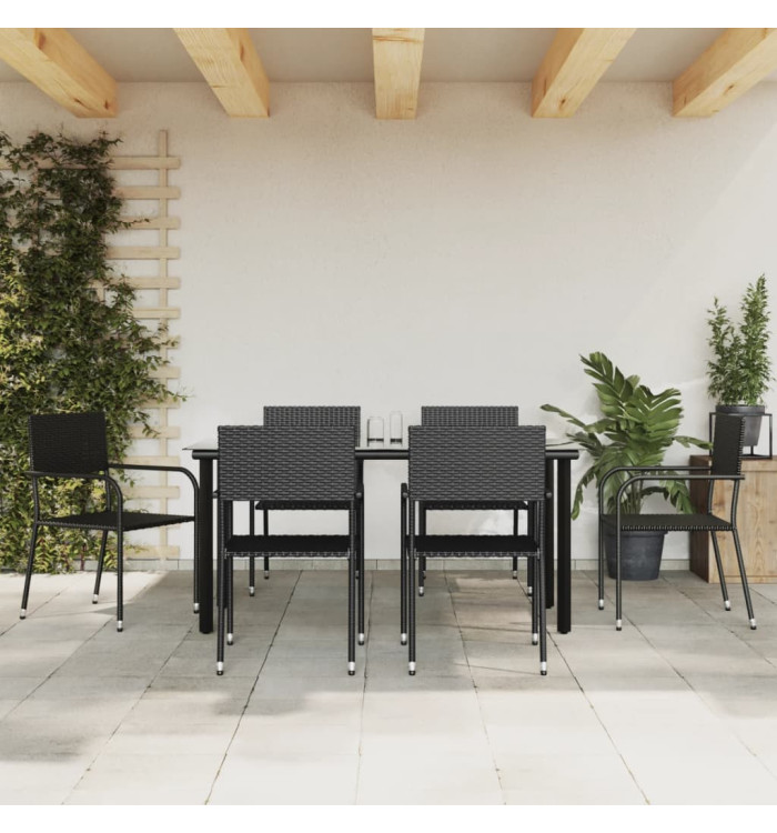 Ensemble à manger de jardin 7 pcs noir résine tressée et acier | Mobilier & Déco