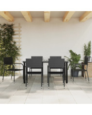 Ensemble à manger de jardin 7 pcs noir résine tressée et acier | Mobilier & Déco