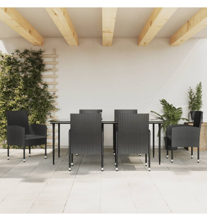 Ensemble à manger de jardin 7 pcs noir résine tressée et acier | Mobilier & Déco