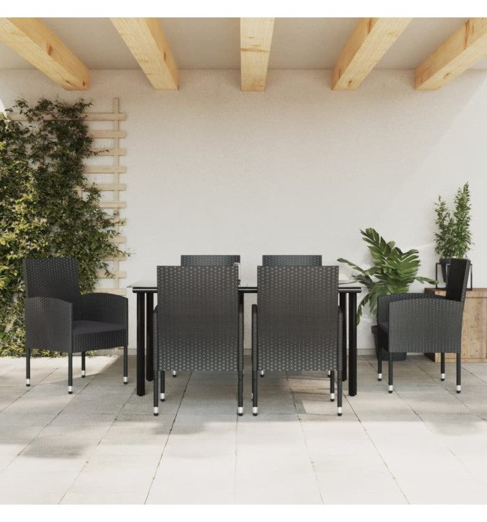 Ensemble à manger de jardin 7 pcs noir résine tressée et acier | Mobilier & Déco