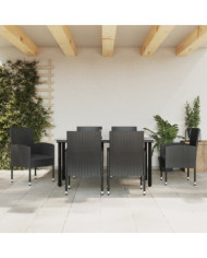 Ensemble à manger de jardin 7 pcs noir résine tressée et acier | Mobilier & Déco