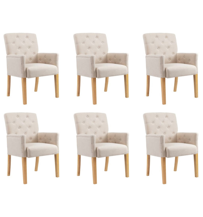 Chaises à manger avec accoudoirs lot de 6 beige tissu | Mobilier & Déco