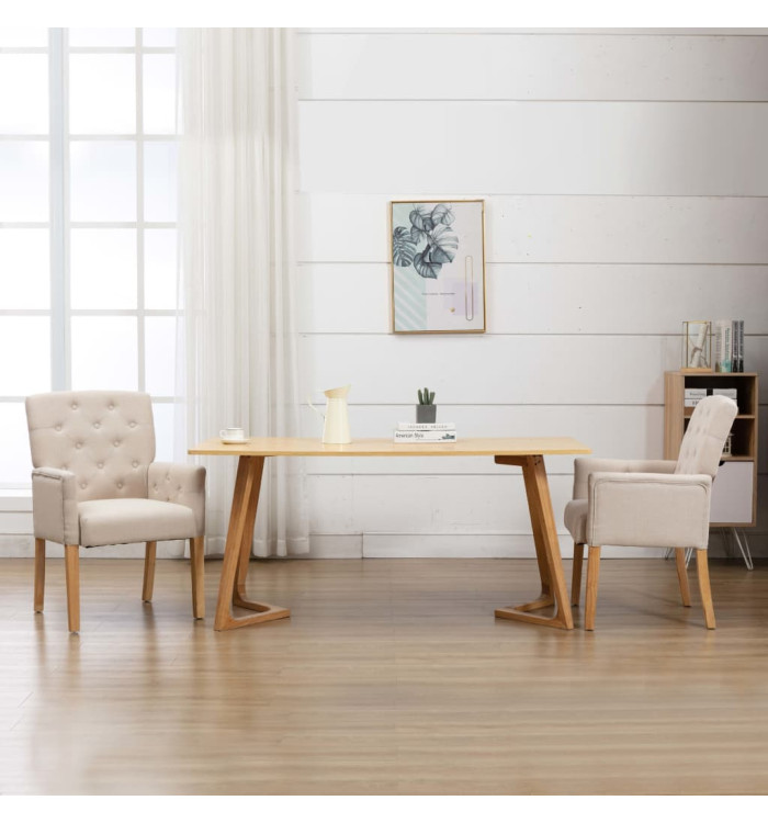 Chaise à manger avec accoudoirs Beige Tissu | Mobilier & Déco