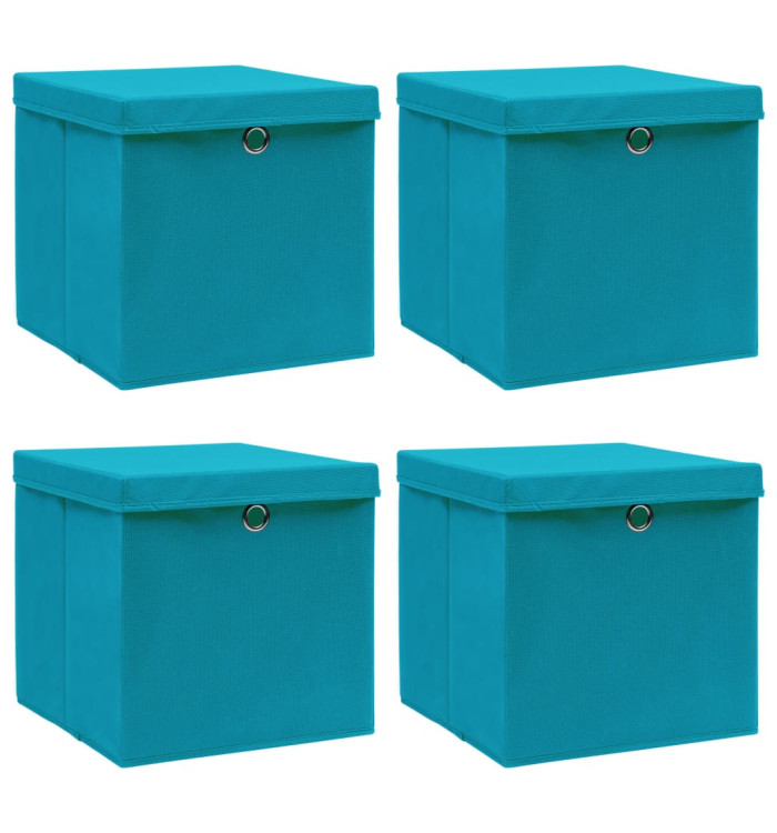 Boîtes de rangement et couvercles 4 pcs Bleu 32x32x32 cm Tissu | Mobilier & Déco