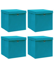 Boîtes de rangement et couvercles 4 pcs Bleu 32x32x32 cm Tissu | Mobilier & Déco