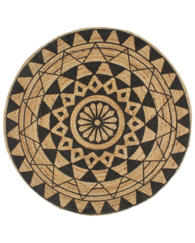 Tapis fait à la main Jute avec imprimé noir 150 cm | Mobilier & Déco