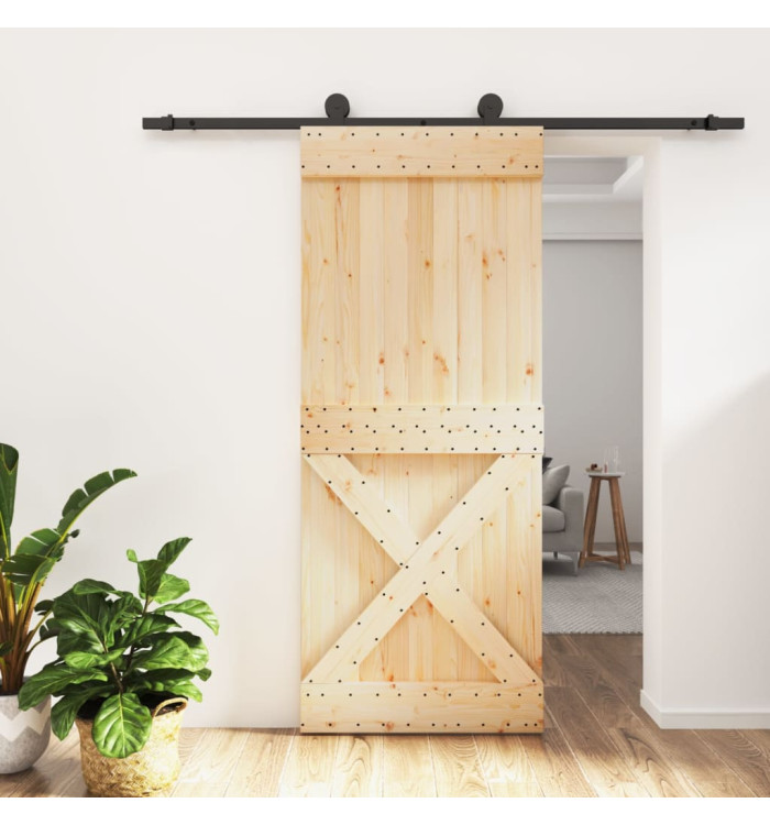 Porte coulissante et kit de quincaillerie 85x210 cm pin massif | Mobilier & Déco