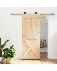Porte coulissante et kit de quincaillerie 85x210 cm pin massif | Mobilier & Déco