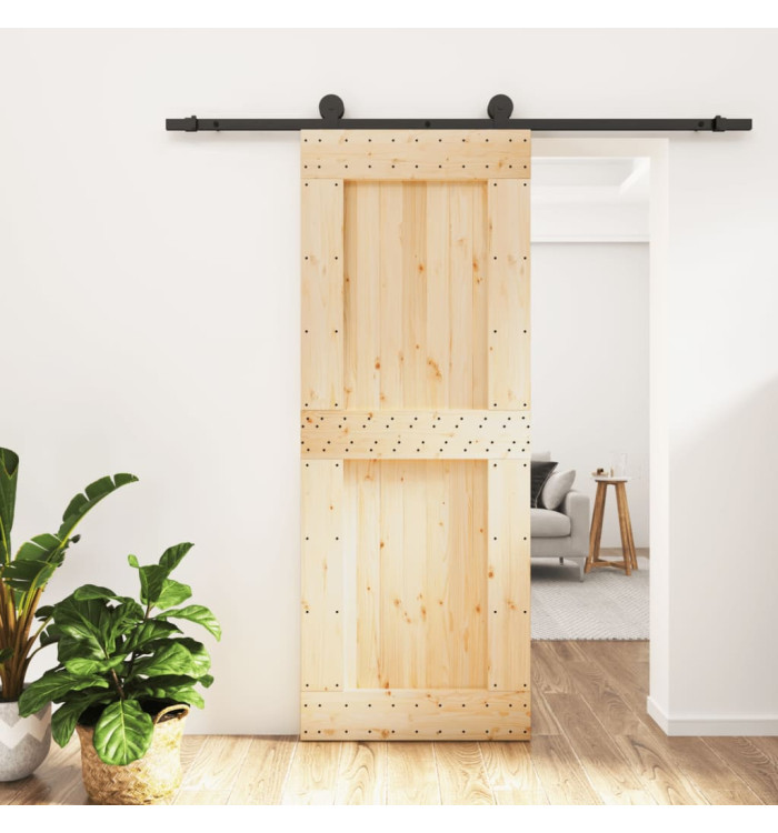 Porte coulissante et kit de quincaillerie 80x210 cm pin massif | Mobilier & Déco