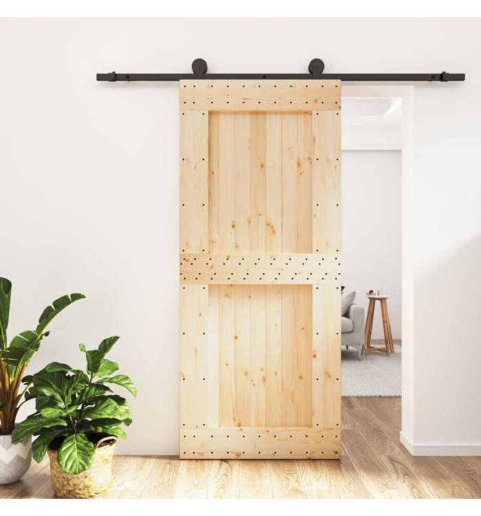 Porte coulissante et kit de quincaillerie 90x210 cm pin massif | Mobilier & Déco