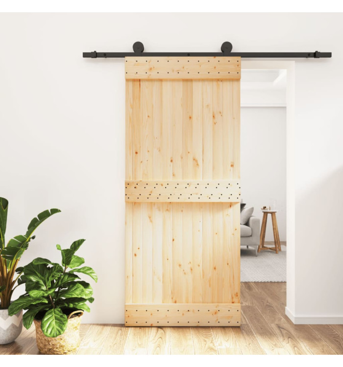 Porte coulissante et kit de quincaillerie 90x210 cm pin massif | Mobilier & Déco