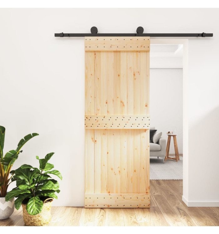 Porte coulissante et kit de quincaillerie 80x210 cm pin massif | Mobilier & Déco
