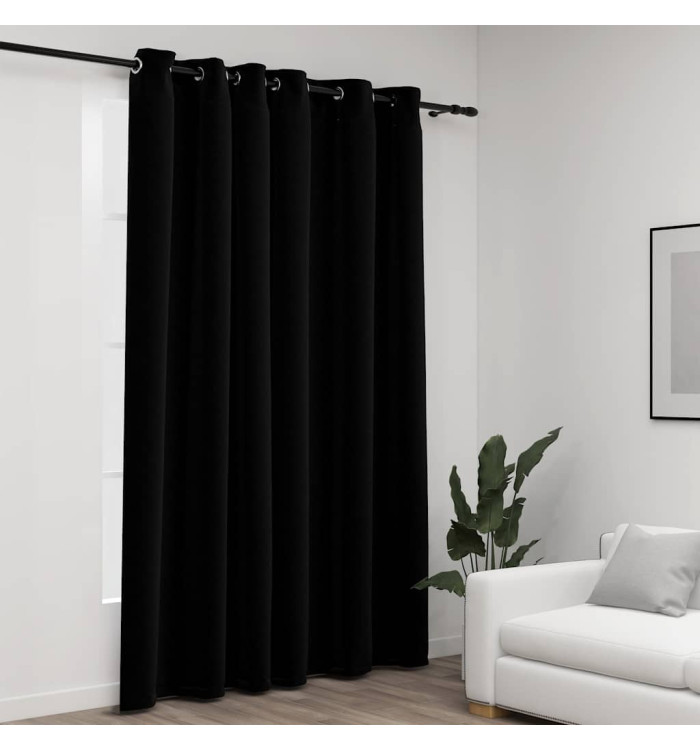Rideau occultant Aspect de lin avec œillets Noir 290x245 cm | Mobilier & Déco