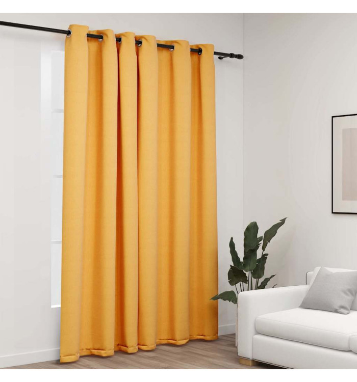 Rideau occultant Aspect de lin avec œillets Jaune 290x245 cm | Mobilier & Déco