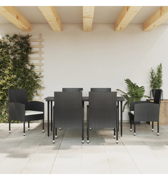 Ensemble à manger de jardin 7 pcs noir résine tressée et acier | Mobilier & Déco