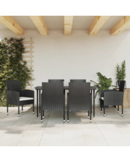 Ensemble à manger de jardin 7 pcs noir résine tressée et acier | Mobilier & Déco