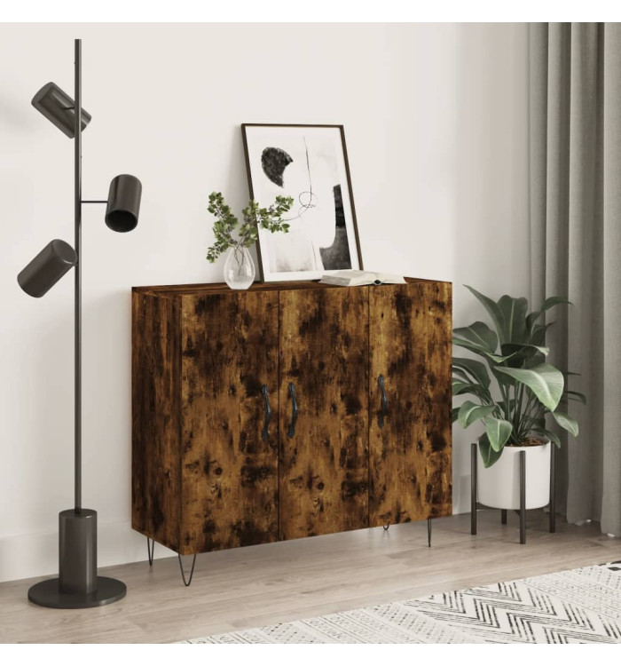 Buffet chêne fumé 90x34x80 cm bois d'ingénierie | Mobilier & Déco