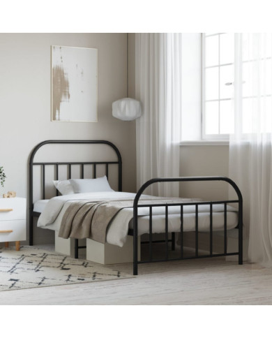 Cadre de lit métal sans matelas avec pied de lit noir 107x203cm | Mobilier & Déco