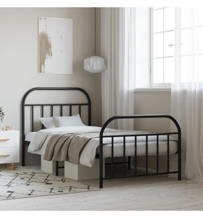Cadre de lit métal sans matelas avec pied de lit noir 107x203cm | Mobilier & Déco