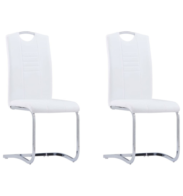 Chaises à manger cantilever lot de 2 blanc similicuir | Mobilier & Déco
