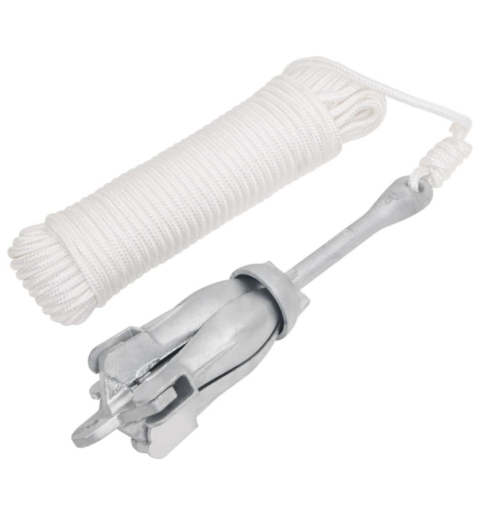 Ancre pliable avec corde argenté 8 kg fonte galvanisée à chaud | Mobilier & Déco
