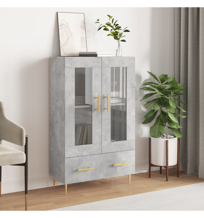 Buffet haut gris béton 69,5x31x115 cm bois d'ingénierie | Mobilier & Déco