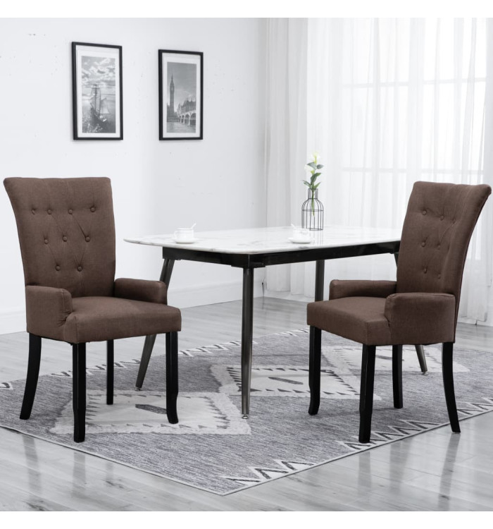 Chaise de salle à manger avec accoudoirs Marron Tissu | Mobilier & Déco