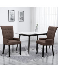 Chaise de salle à manger avec accoudoirs Marron Tissu | Mobilier & Déco