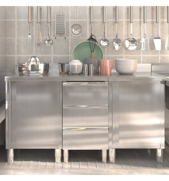 Armoires de cuisine commerciale 3 pcs Acier inoxydable | Mobilier & Déco