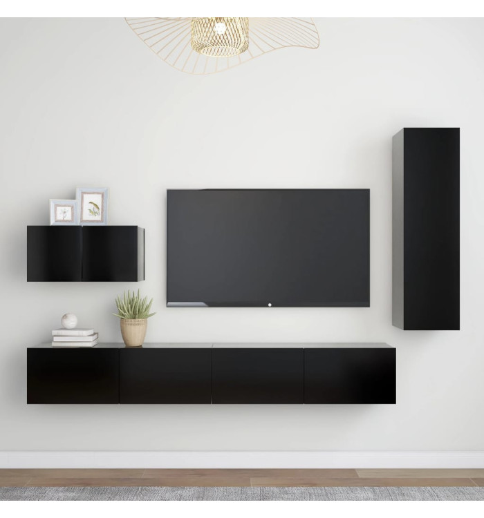 Ensemble de meubles TV 4 pcs Noir Bois d'ingénierie | Mobilier & Déco