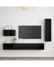 Ensemble de meubles TV 4 pcs Noir Bois d'ingénierie | Mobilier & Déco
