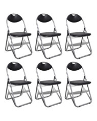 Chaises à manger pliables lot de 6 noir similicuir et acier | Mobilier & Déco